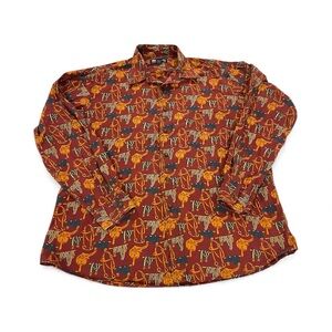 Vtg Burberrys Long Sleeve Equestrian All Over Print Saddle Shirt Size XL Cotton